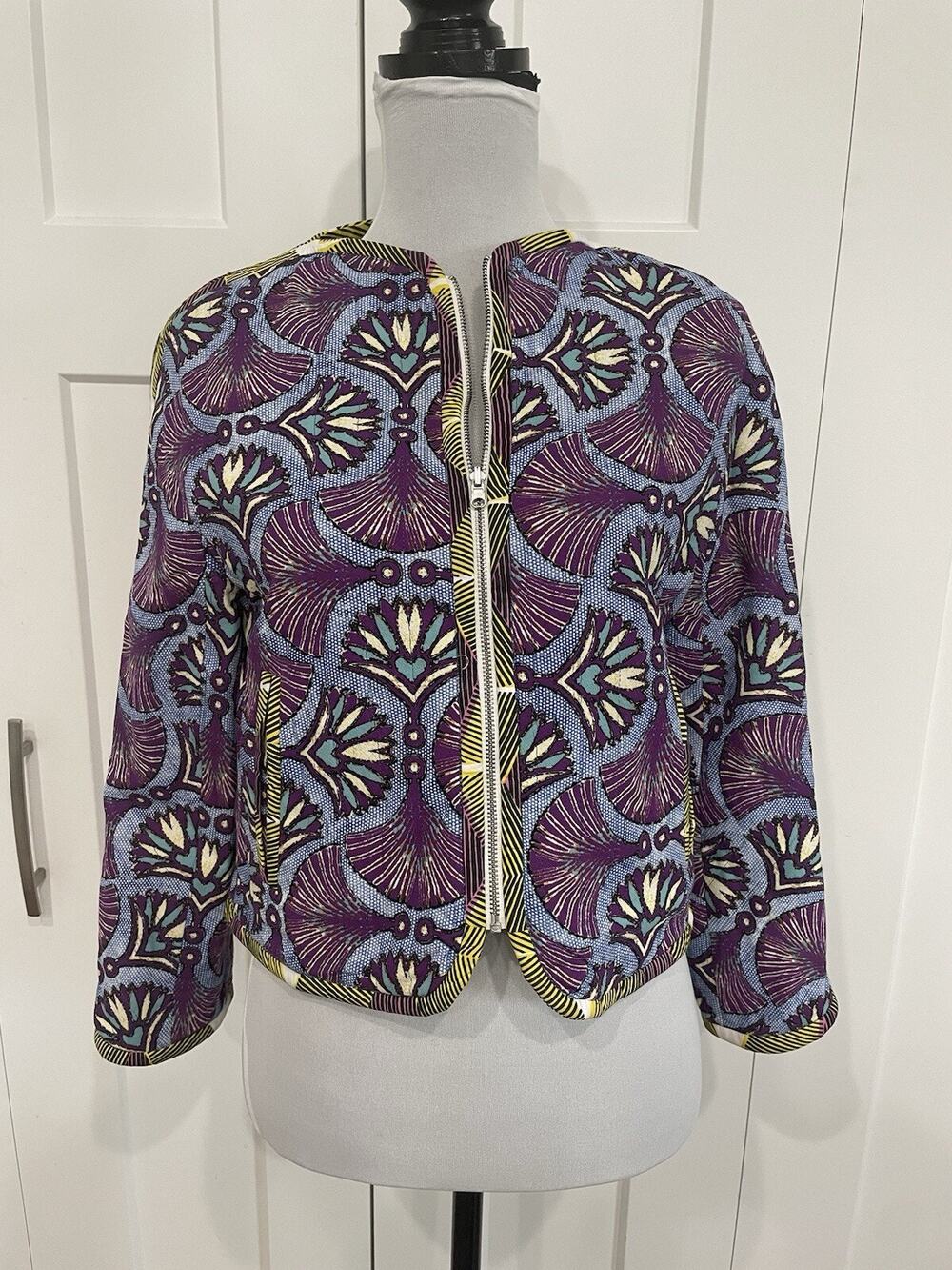 Zara Trafaluc Reversible Jacket Patchwork Boho Quilted Purple Blue Neon Small